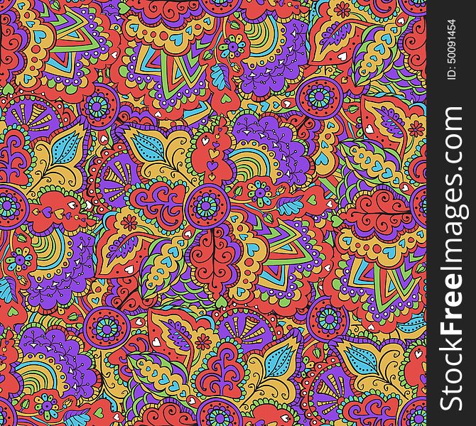 Fantasy Colourful Doodle Seamless Pattern Vector
