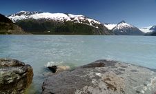 Rocks, Lake And Portage Glacier Stock Photo