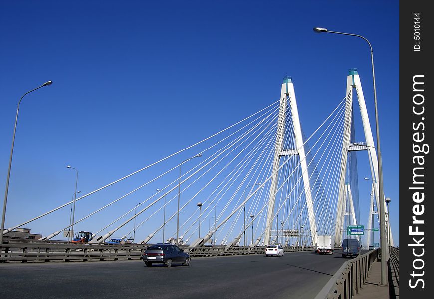 Cable-braced bridge and blue sky