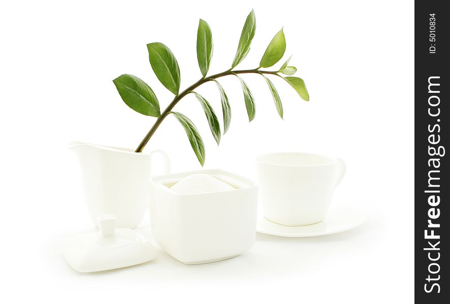 Typically English tea, white china on a white background