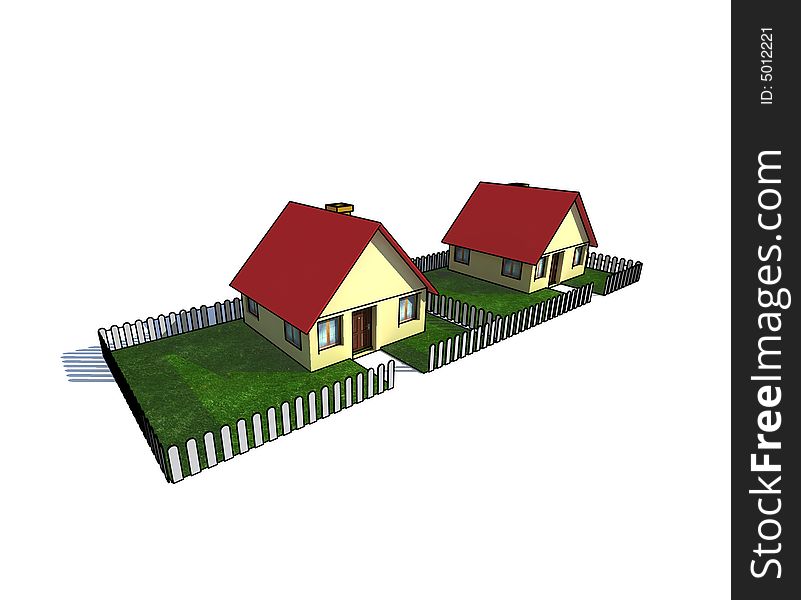 House with little garden - isolated 3d illustration. House with little garden - isolated 3d illustration