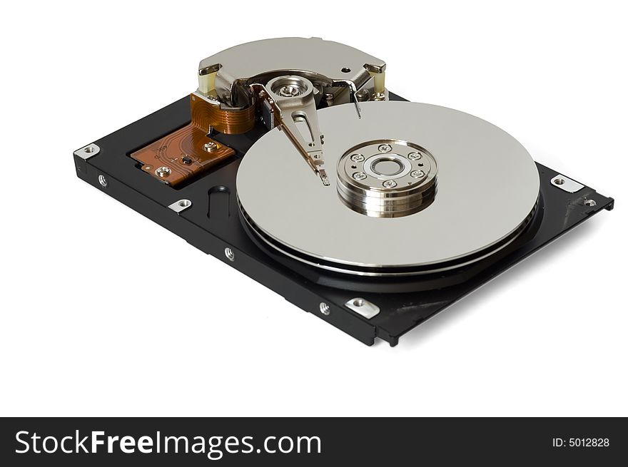 Disassembled hard disc isolated on white. Disassembled hard disc isolated on white