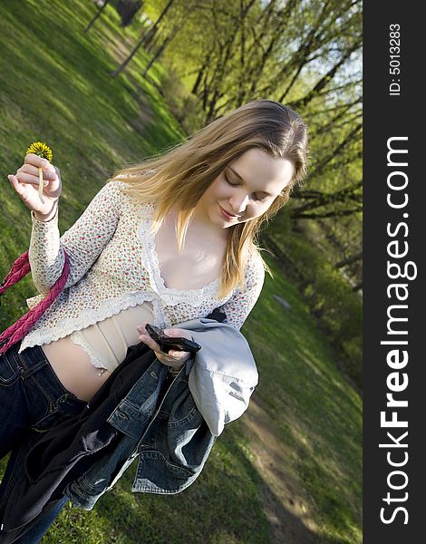 Young women calling by phone. Young women calling by phone