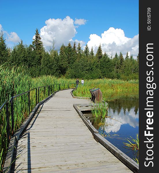 A bridge on the lake in Elk Island National Park