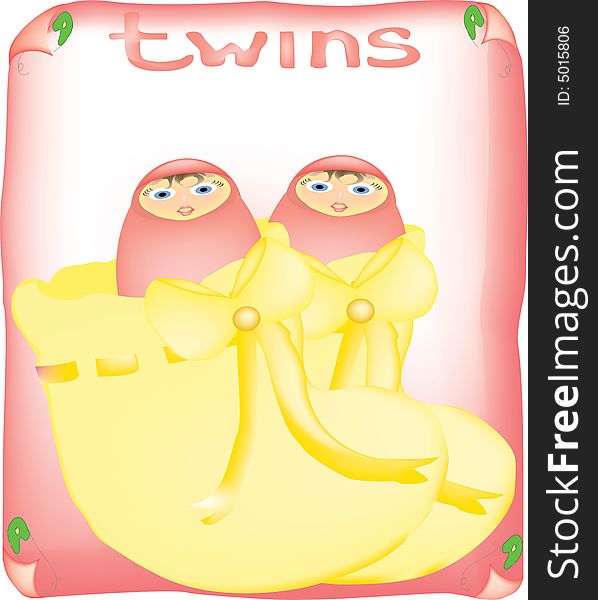 Twin baby girls in yellow baby booties