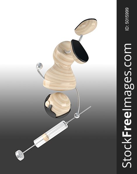 Concept, social degradation from the narcotics. The druggie with syringe