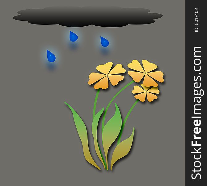 Colorful flowers with cloud and raindrops illustration. Colorful flowers with cloud and raindrops illustration