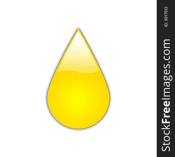 A Glossy Yellow Drop, Isolated. A Glossy Yellow Drop, Isolated