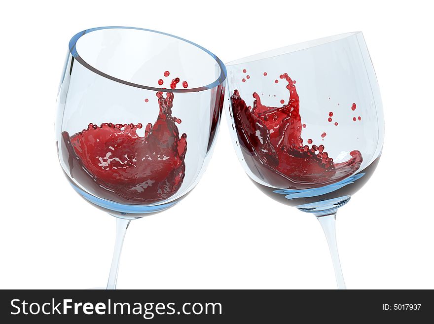 Clink glasses, red wine splash