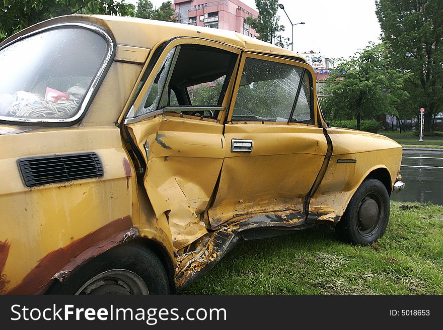 Destroyed car in a road accident. Destroyed car in a road accident