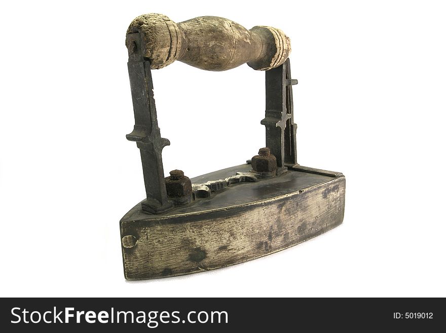 Antique coil powered iron in white background. Antique coil powered iron in white background