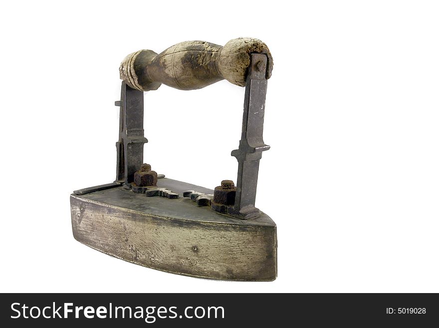 Antique coil powered iron in white background. Antique coil powered iron in white background