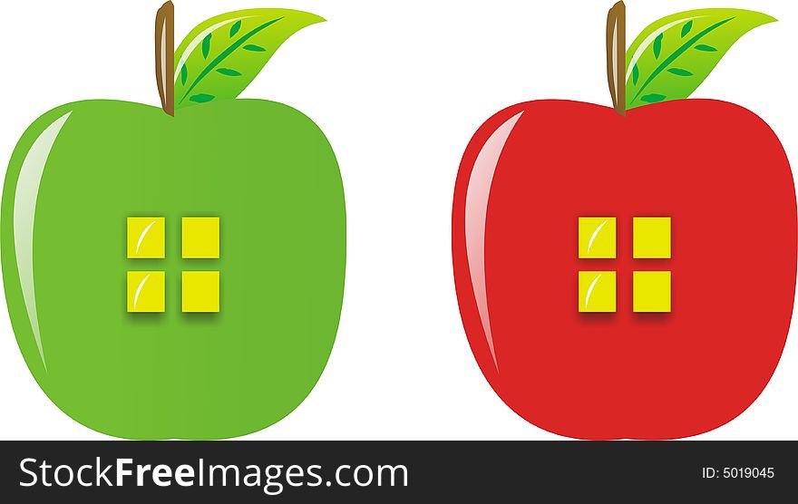 Illustration of apple with window on white background