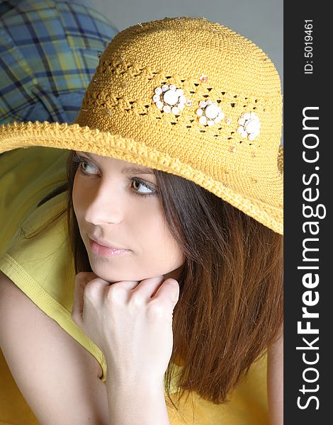 Beautiful Sexy Woman In Yellow Hat