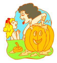 Woman And Kid Preparing Pumpkin For Halloween Stock Photo
