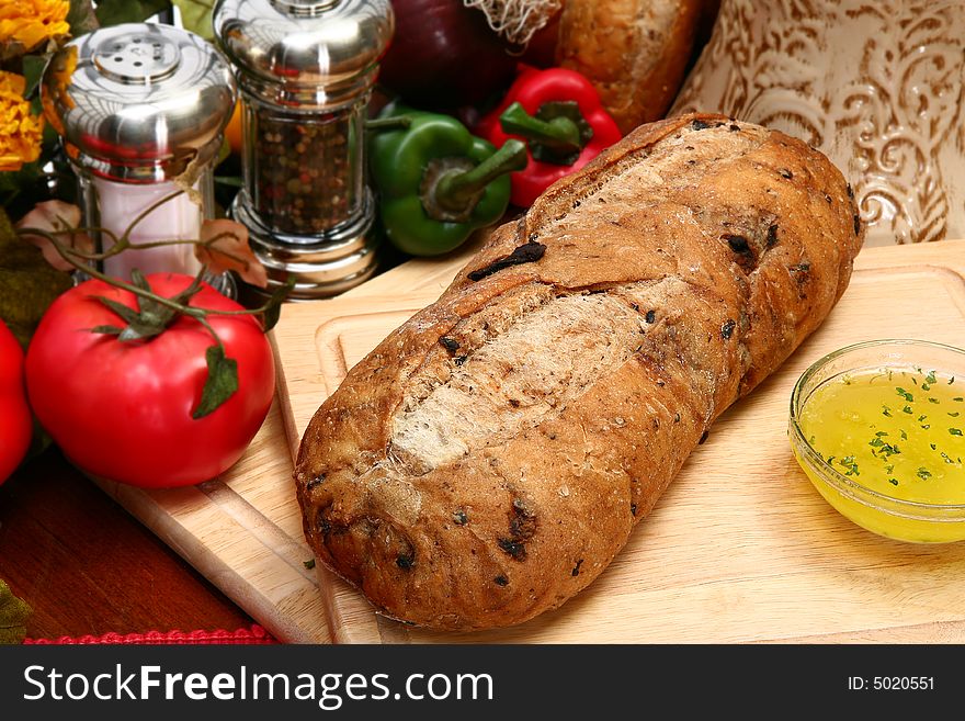 Olive Bread Loaf in Kitchen