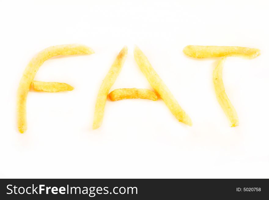 French fries  Fat on a withe background.