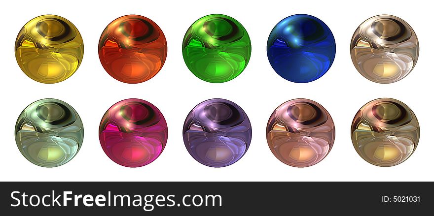 Set of glass spheres on a white background
