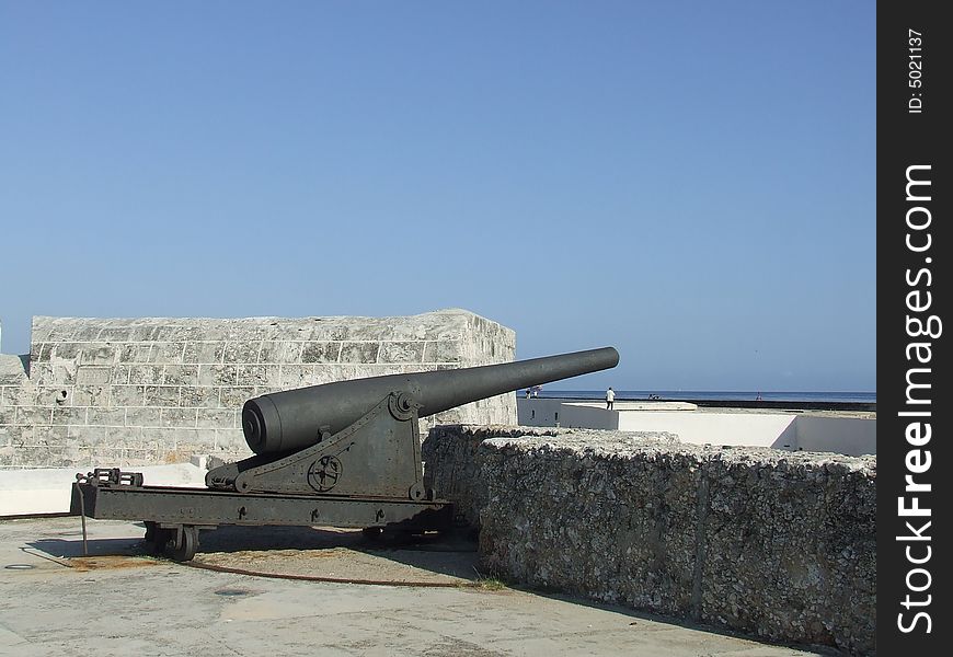 Old cannon in the Point Castle, in Havana, Cuba