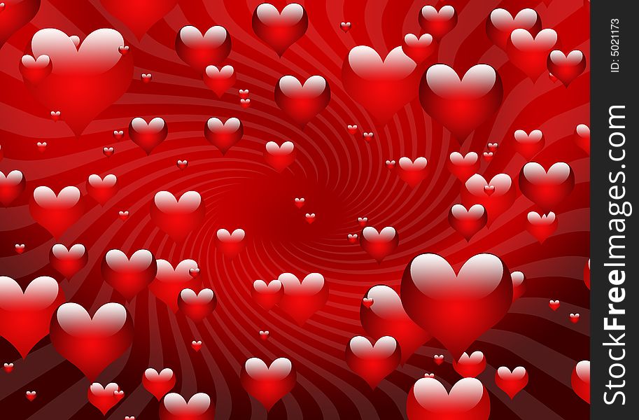 Illustration of hearts with spiral background