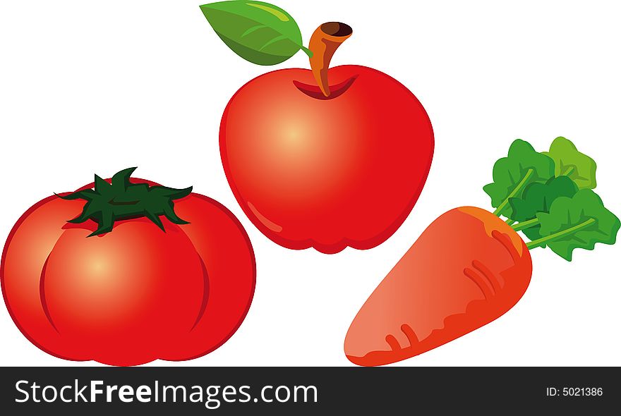 Iluustration of three aliment, apple,carrot,tomato. Iluustration of three aliment, apple,carrot,tomato