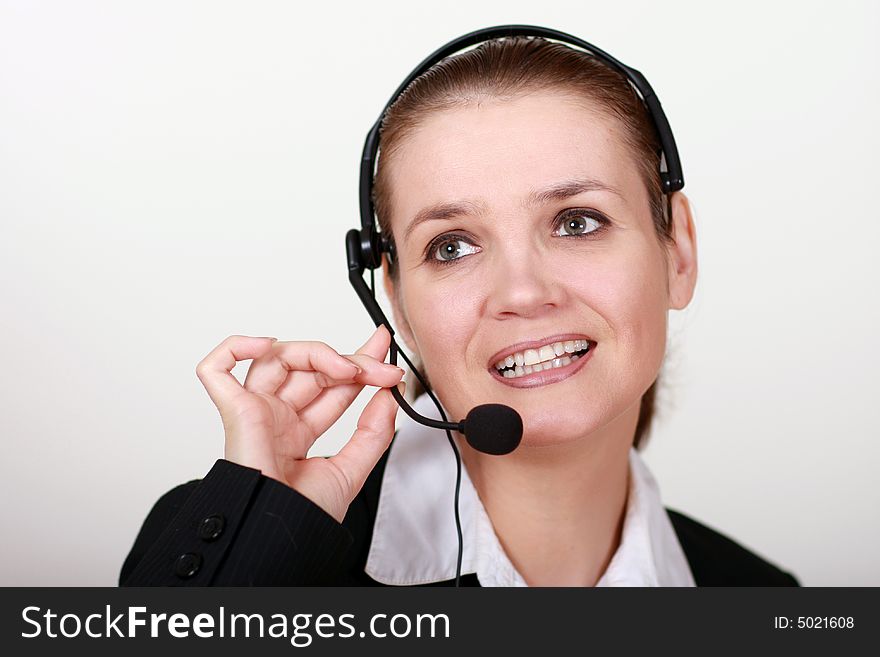 Customer service representative on the phone. Customer service representative on the phone