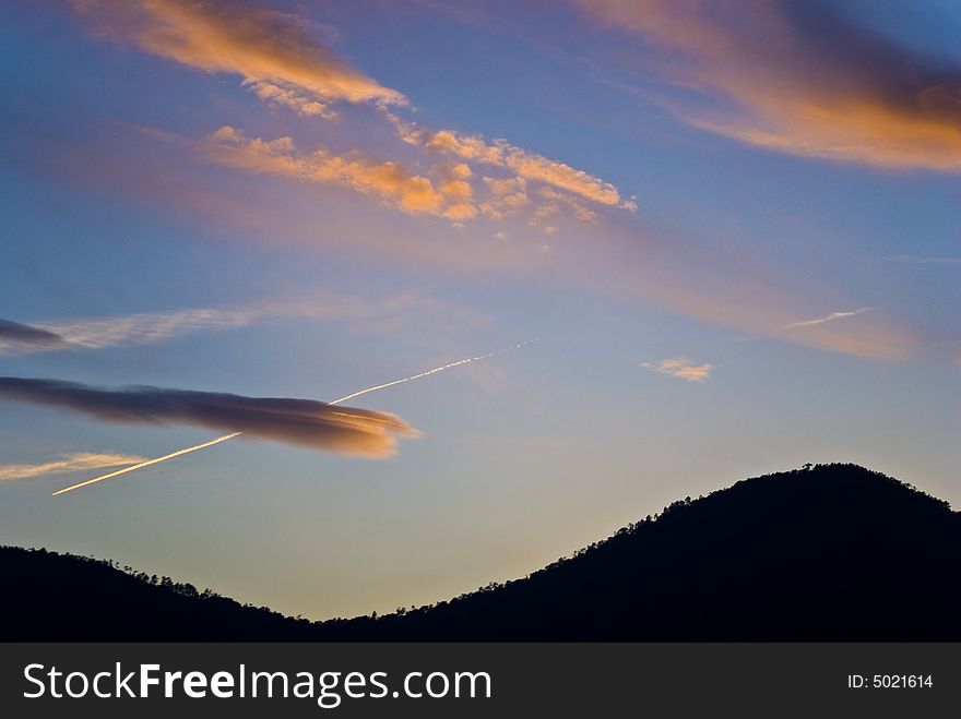 Beautiful colored clouds during the sunset in theoule provence -fr-. Beautiful colored clouds during the sunset in theoule provence -fr-