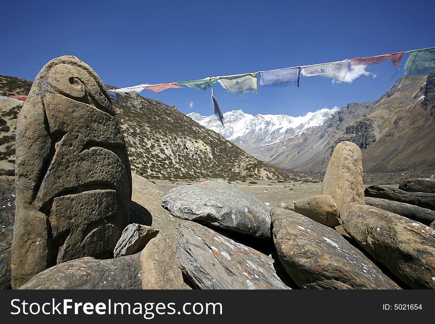 Tibetan mani prayer stones, annapurna, nepal