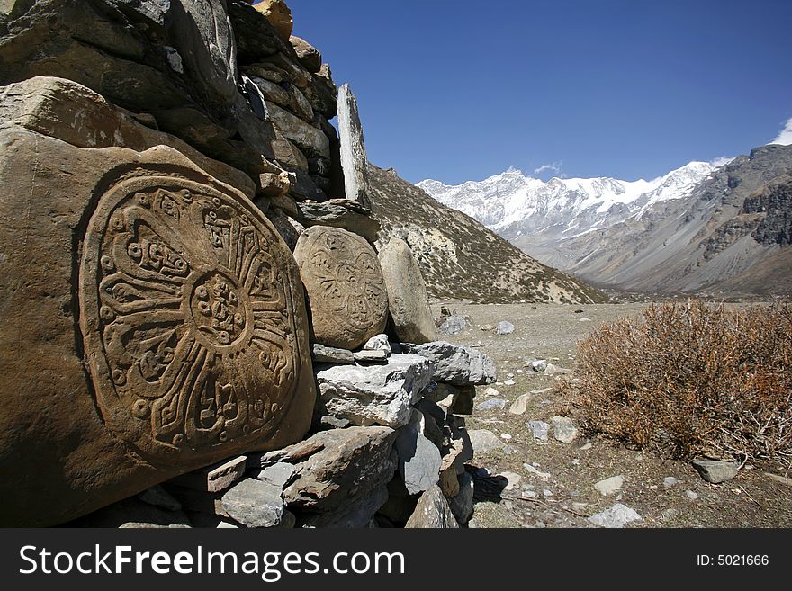 Tibetan mani prayer stones, annapurna, nepal