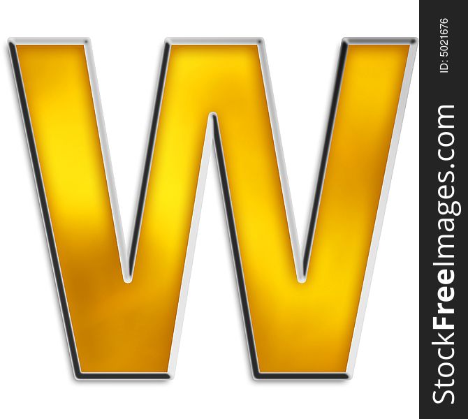 Isolated letter W in shiny gold