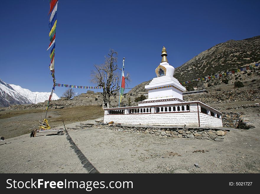 Entrance of a buddist monastery, annapurna, nepal