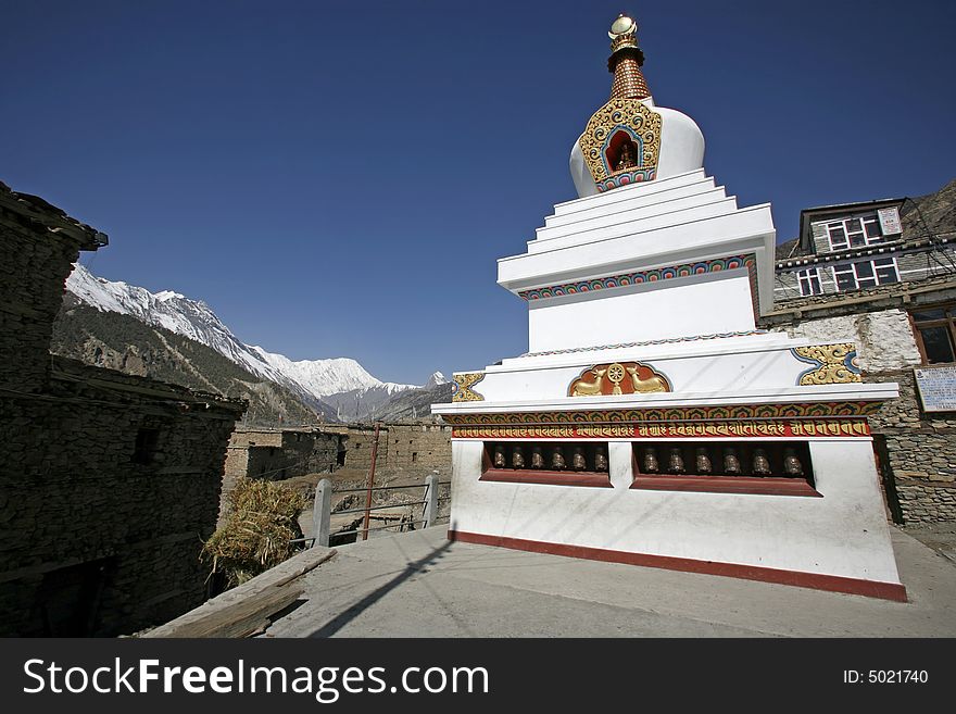 Entrance of a buddist monastery, annapurna, nepal