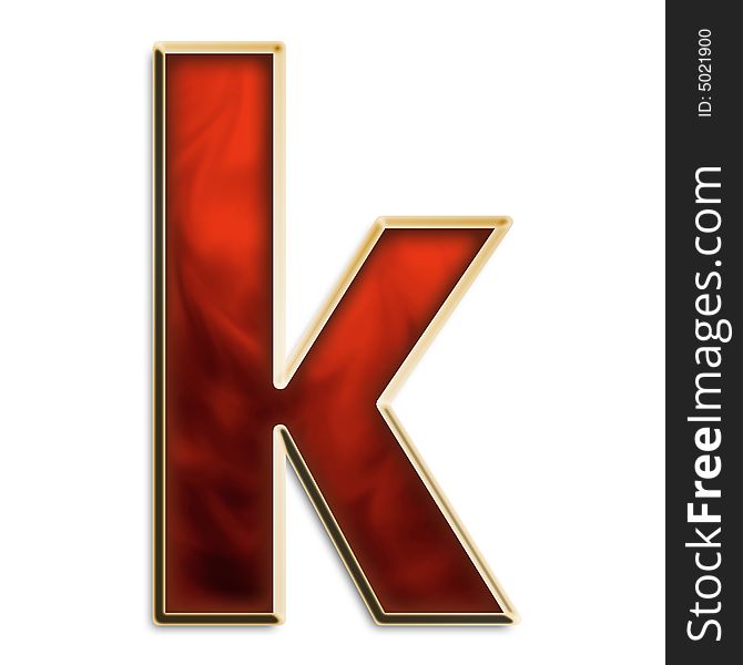 Lowercase k in fiery red & gold isolated on white series. Lowercase k in fiery red & gold isolated on white series