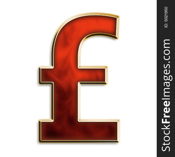 European sterling pound symbol in fiery red & gold isolated on white. European sterling pound symbol in fiery red & gold isolated on white