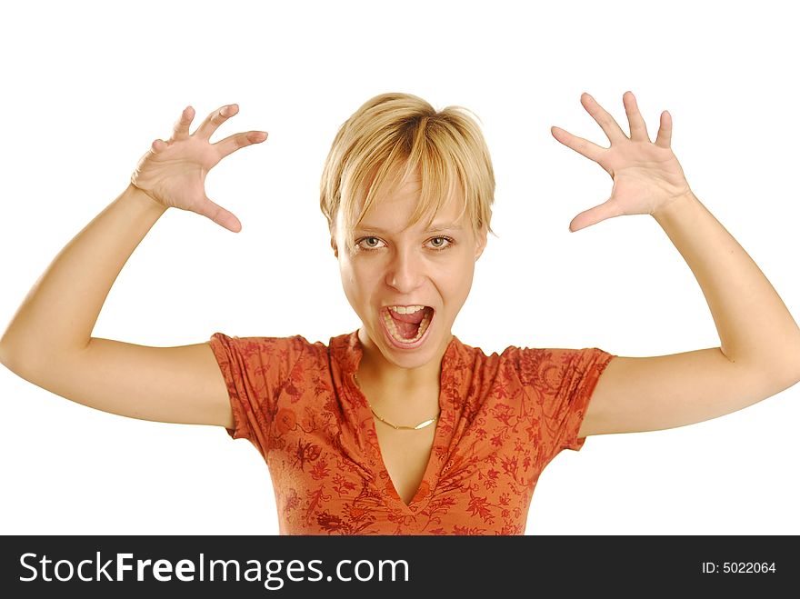 A young blonde shouting girl