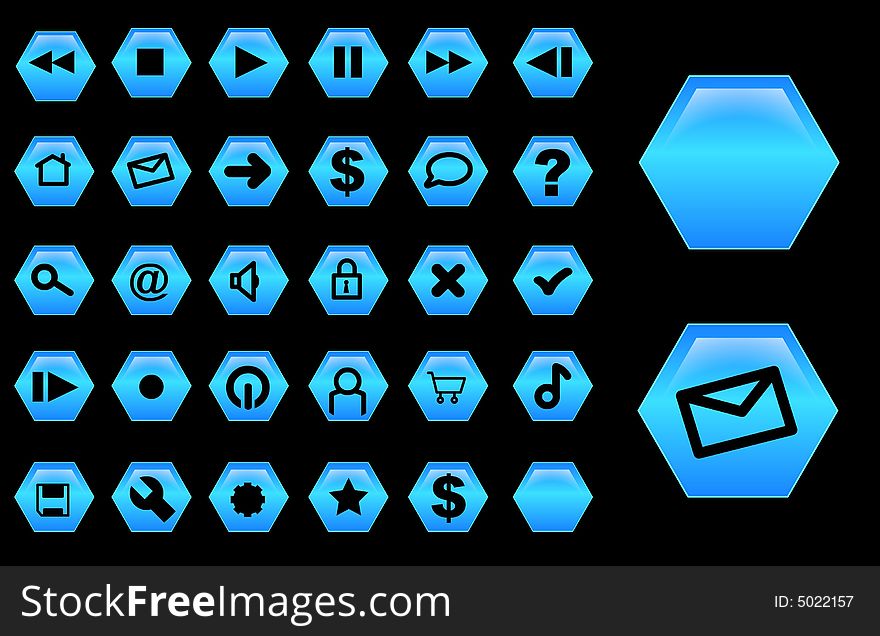 Glass buttons blue hexagonal