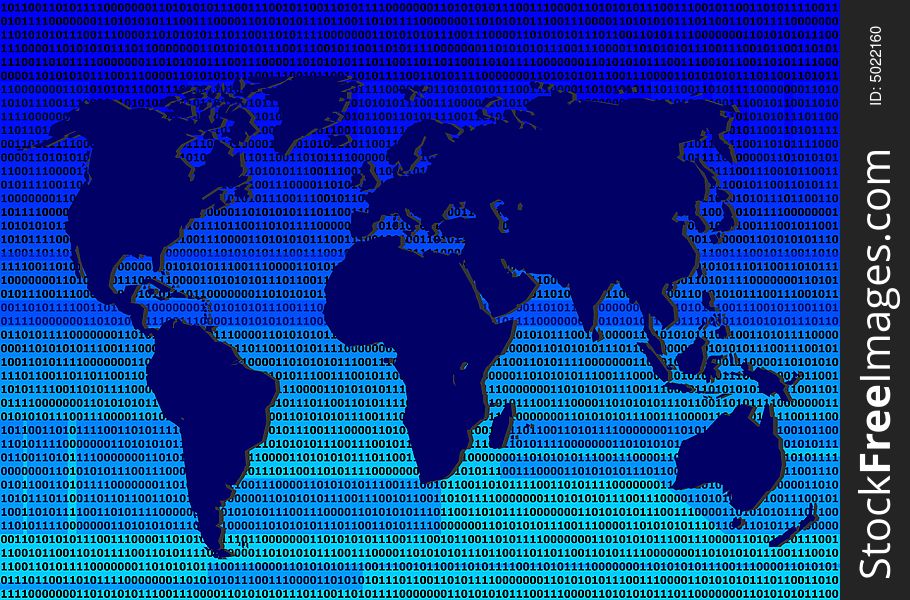 Blue binary world map