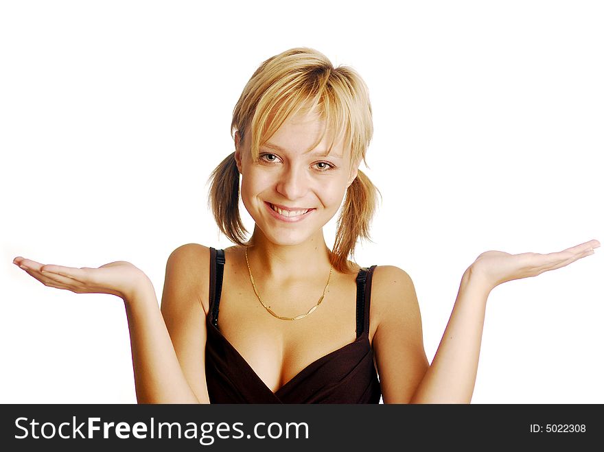 A young blonde girl doing shaky gesture