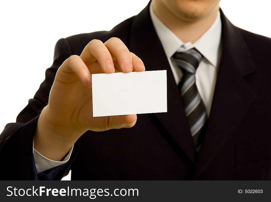 Businessman showing a business card