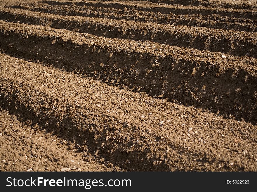 A freshly ploughed piece of farm land ready to be seeded in England. A freshly ploughed piece of farm land ready to be seeded in England.