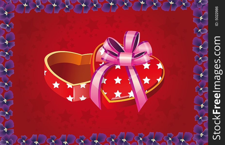 Illustration of a heart gift in the red background. Illustration of a heart gift in the red background