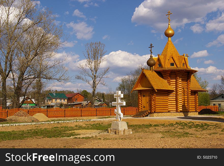 Recently built wooden church in the suburb of Moscow. Recently built wooden church in the suburb of Moscow