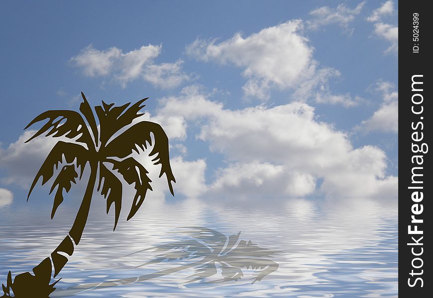 Palm in blue ocean with cloudy sky. Palm in blue ocean with cloudy sky