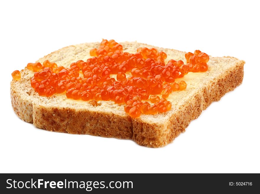 Red caviar on Brown Sliced Bread with butter