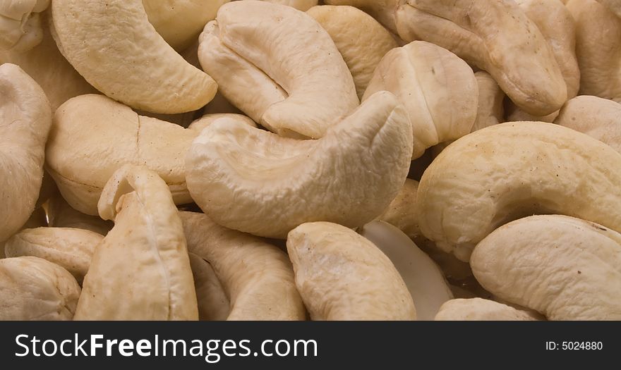 Macro of group of cashew nuts
