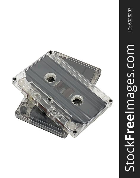 Two audio cassettes isolated on white without shadow