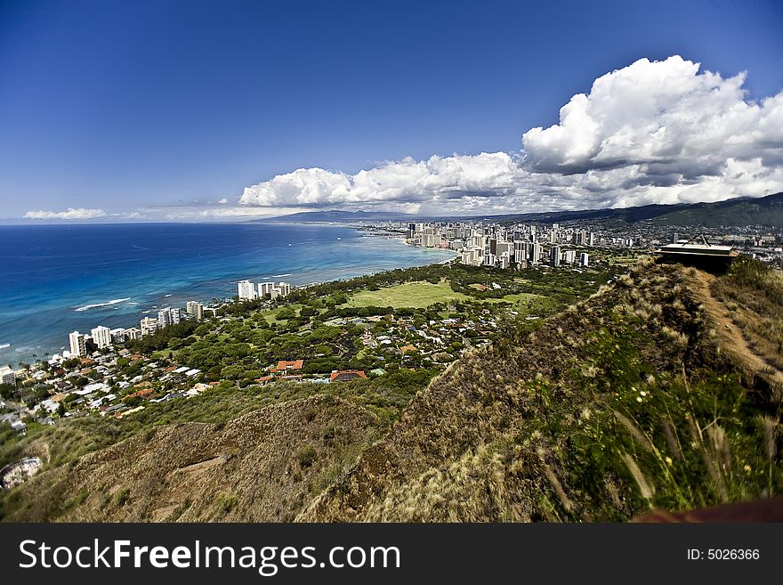 On the west side of  Diamond Head is the famous Waikiki beach. On the west side of  Diamond Head is the famous Waikiki beach
