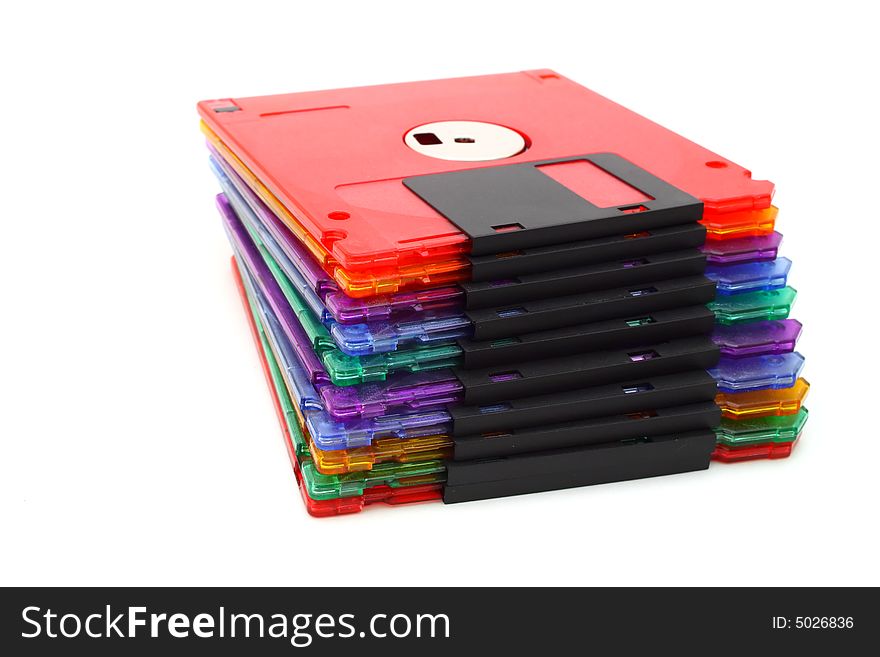 Pile of floppy disks of different colors