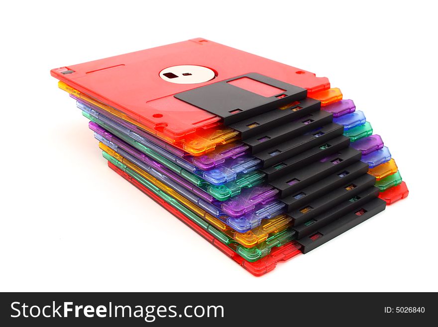 Pile of floppy disks of different colors