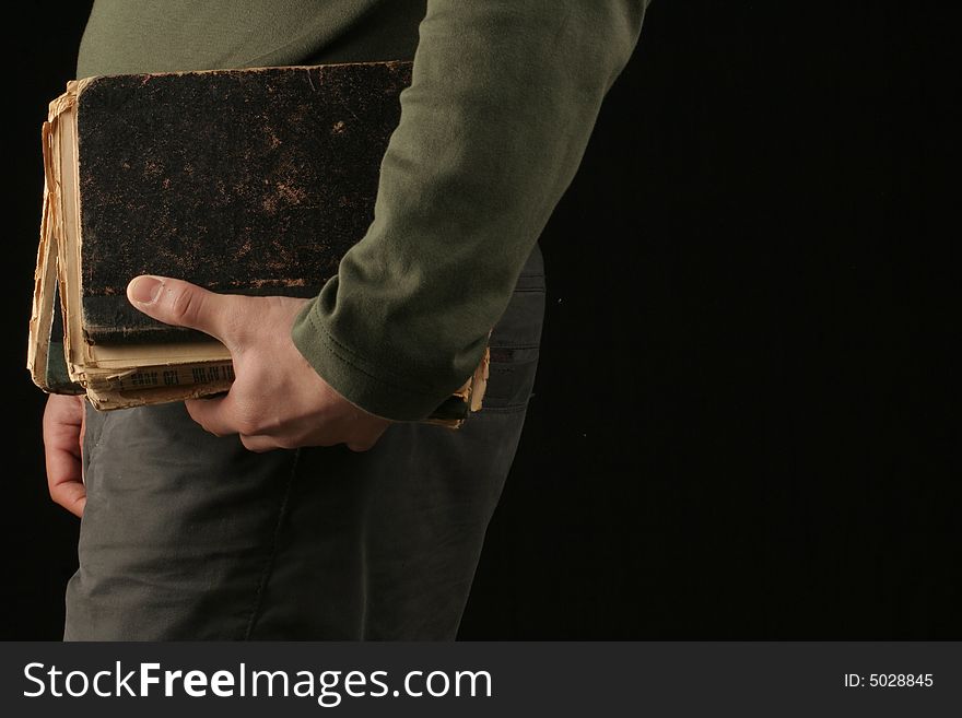 Study man carry old books